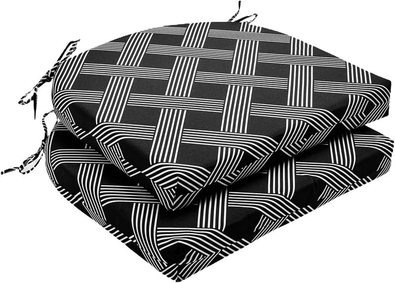 Wellsin Outdoor Chair Cushions for Patio Furniture - Patio Chair Cushions Set of 2 - Water Resistant Round Corner Outdoor Seat Cushions 17"X16"X2", Black Geometry - Image 1